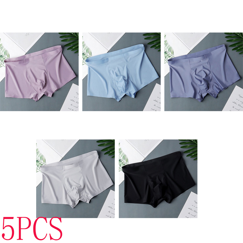 AliExpress 5 Pcs/Lot Men's Ice Silk Sexy Seamless Ultra-thin Boxer Briefs Shorts Underwear Underpants Male Breathable Panties