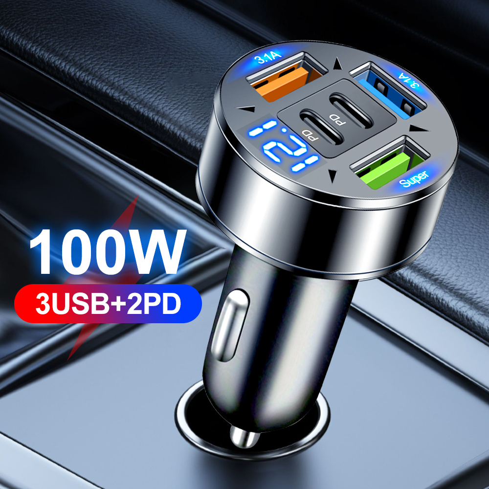 AliExpress 5 Ports USB C Car Charger Fast Charging PD QC3.0 USB C Car Phone Charger Type C Adapter In Car For IPhone Samsung Xiaomi