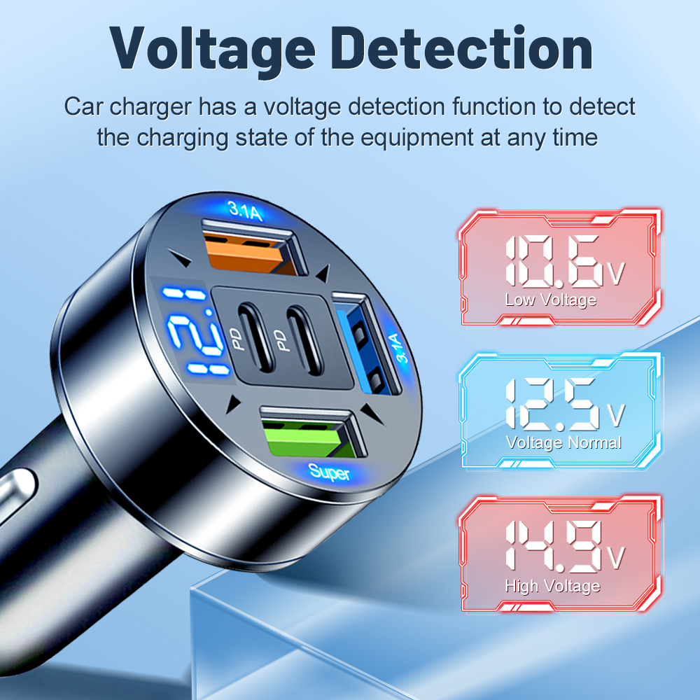 AliExpress 5 Ports USB C Car Charger Fast Charging PD QC3.0 USB C Car Phone Charger Type C Adapter In Car For IPhone Samsung Xiaomi, view 2