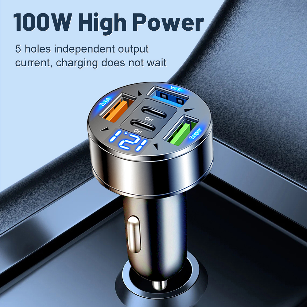 AliExpress 5 Ports USB C Car Charger Fast Charging PD QC3.0 USB C Car Phone Charger Type C Adapter In Car For IPhone Samsung Xiaomi, view 3