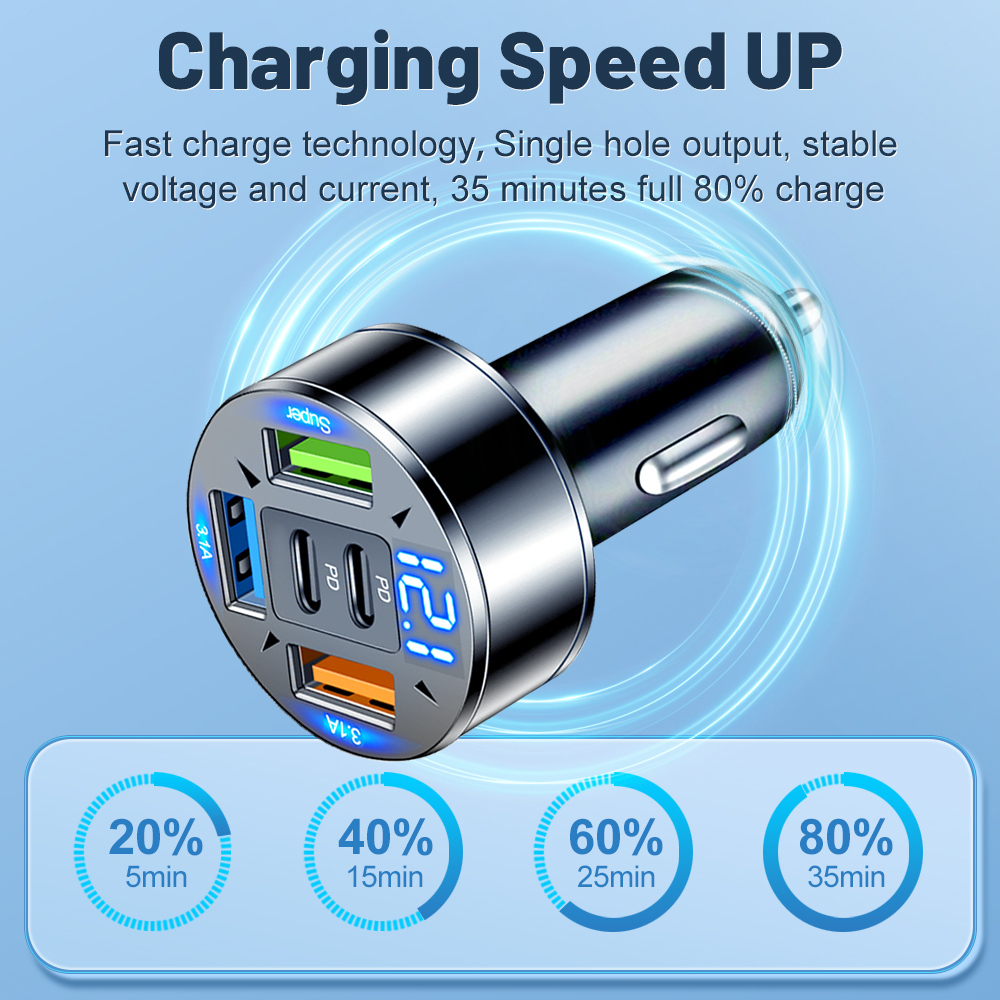 AliExpress 5 Ports USB C Car Charger Fast Charging PD QC3.0 USB C Car Phone Charger Type C Adapter In Car For IPhone Samsung Xiaomi, view 4