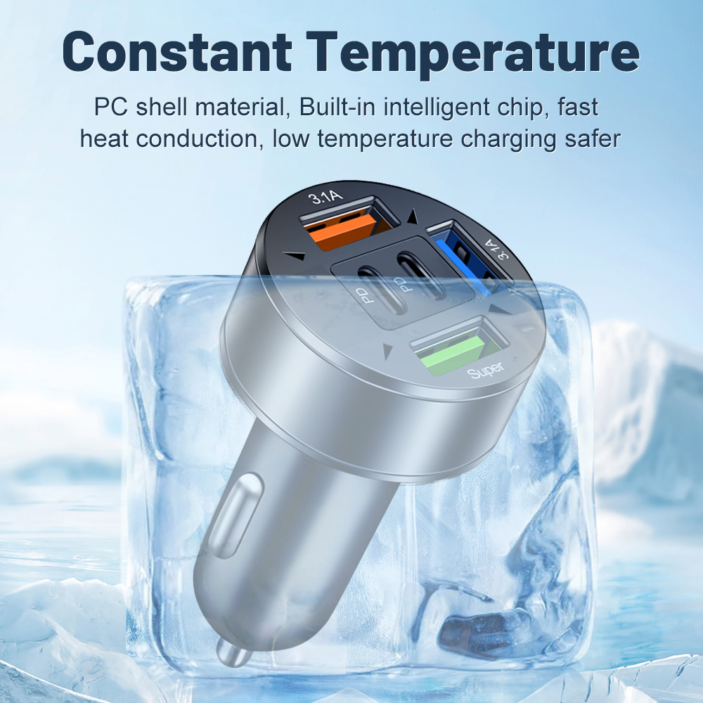 AliExpress 5 Ports USB C Car Charger Fast Charging PD QC3.0 USB C Car Phone Charger Type C Adapter In Car For IPhone Samsung Xiaomi, view 5