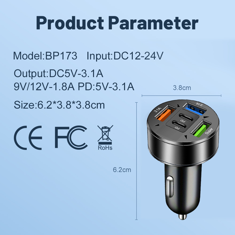 AliExpress 5 Ports USB C Car Charger Fast Charging PD QC3.0 USB C Car Phone Charger Type C Adapter In Car For IPhone Samsung Xiaomi, view 6