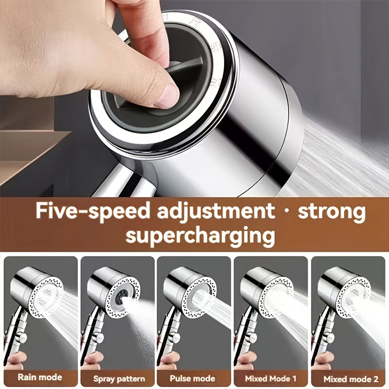 AliExpress 5 Spray ABS Portable Shower Head High Pressure Large Flow Spa Filtered Shower Heads with Stop Button Universal Bathroom Nozzle, view 4