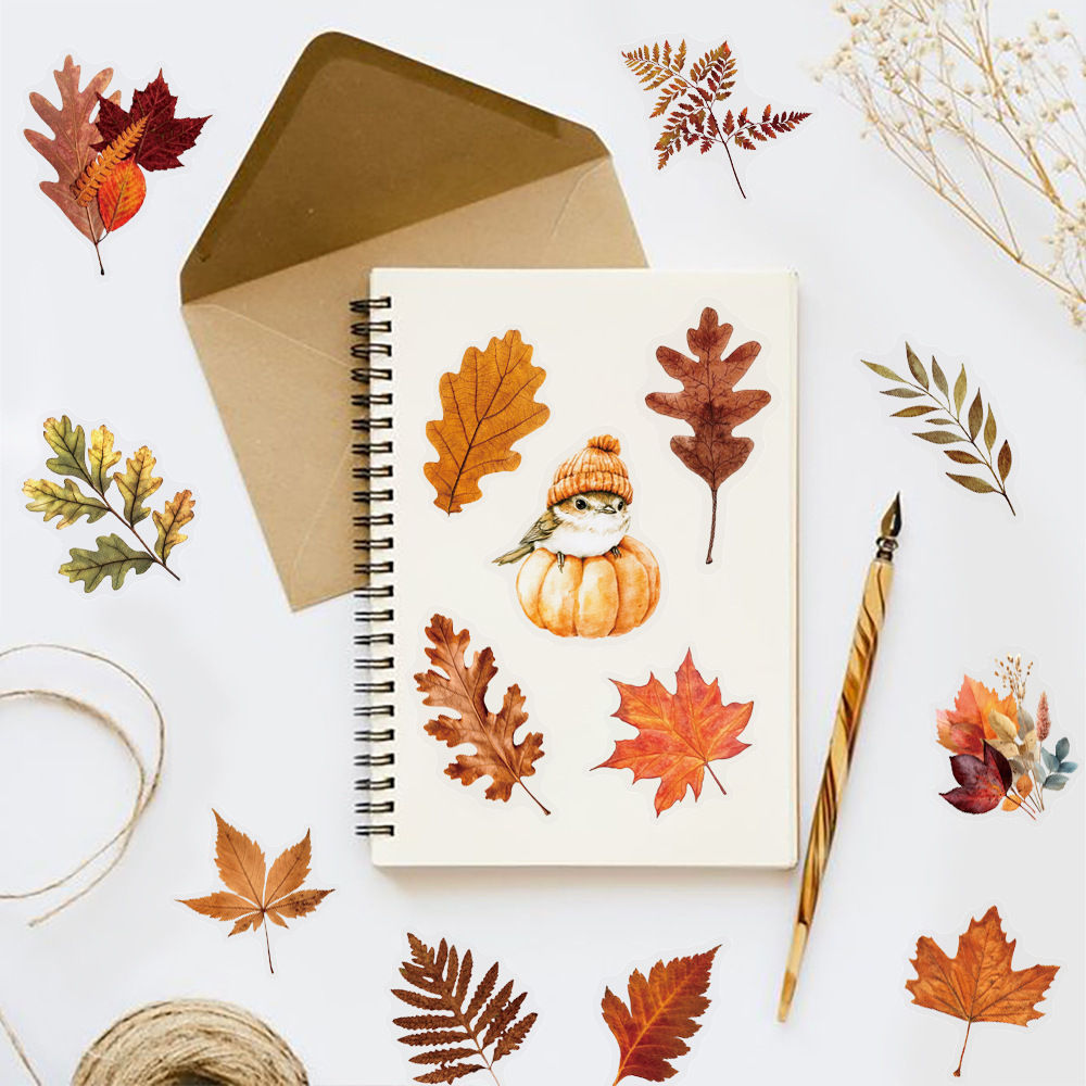 AliExpress 50/100Pcs Autumn Forest Animal & Plant Transparent Sticker School Stationery Decals Notebook Luggage Phone Fridge Stickers, view 4