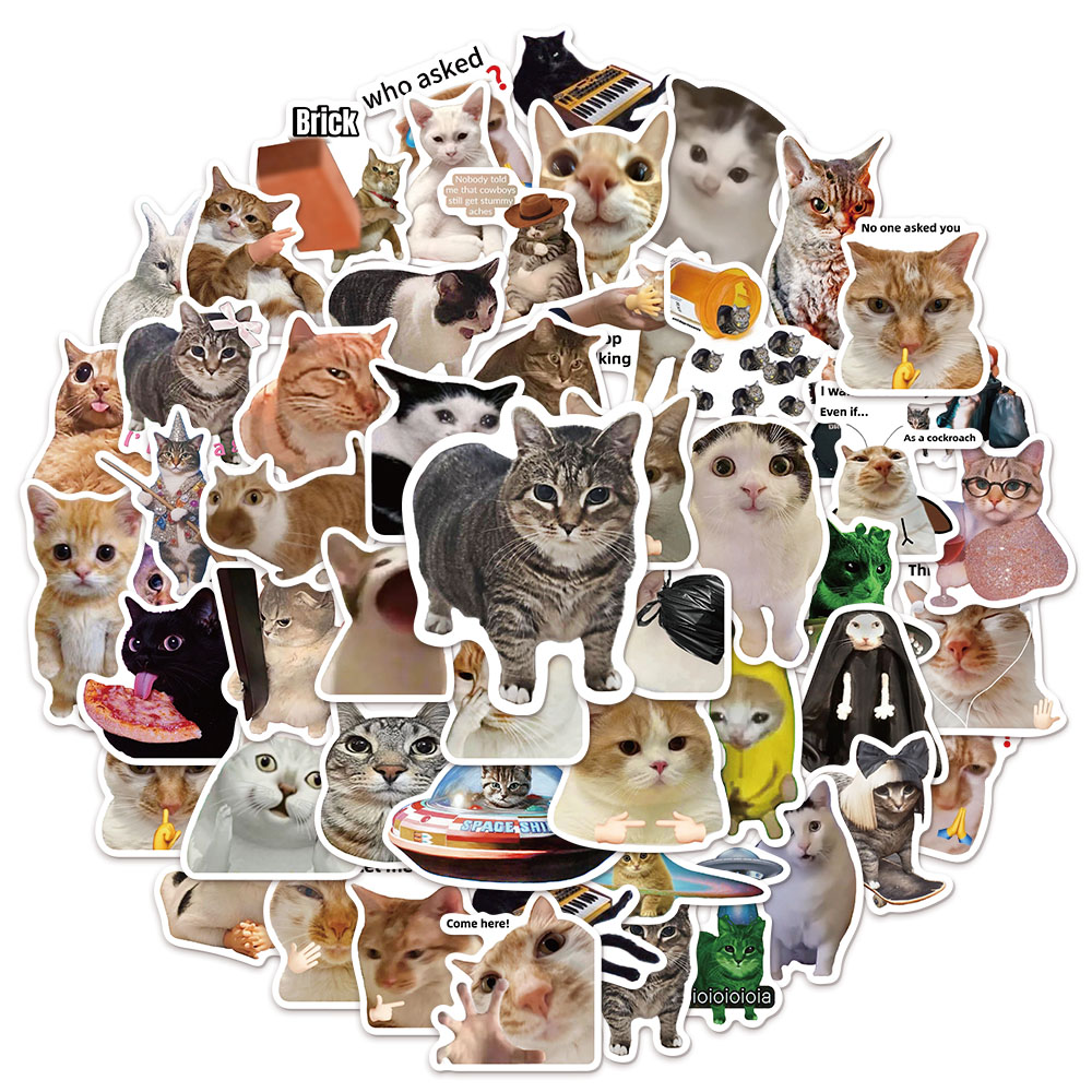 AliExpress 50/100PCS Creative Network Popular Cat Meme Collection Hand Account DIY Graffiti Stickers Water Cup Skateboard Stickers, view 2