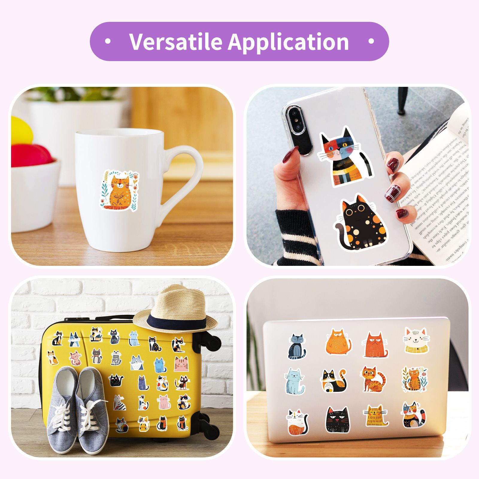 AliExpress 50 PCS Cartoon Cat Waterproof Stickers DIY Refrigerator Notebook Notebook Notebook Computer Water Cup Luggage Decoration, view 2