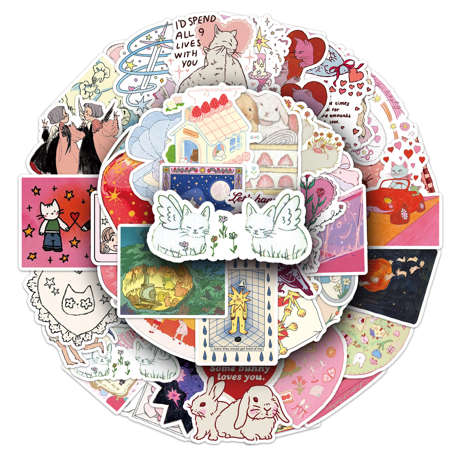 AliExpress 50 Pcs Fairy Tale Stickers - Cartoon Childlike Dreamy Cute Graffiti Decals for Journal Decor, Phone Case, view 3