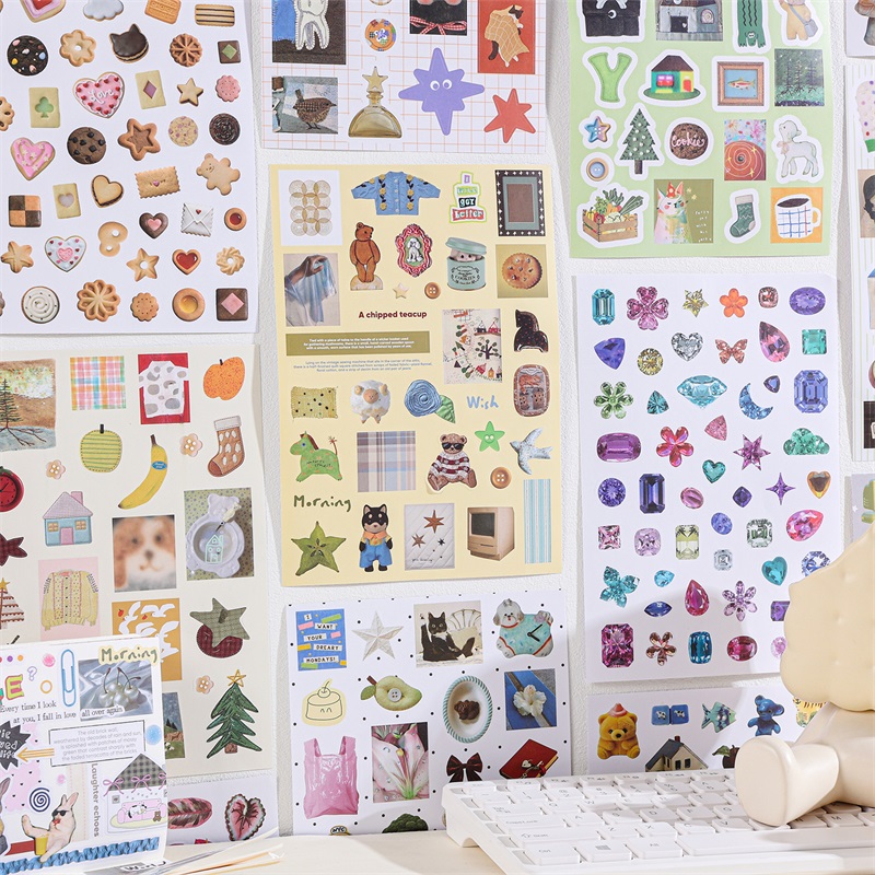 AliExpress 50 Sheets Retro Cartoon Sticker Book Paper Aesthetic Decals for Journaling Scrapbooking Laptop Water Bottle Planner Accessories, view 4