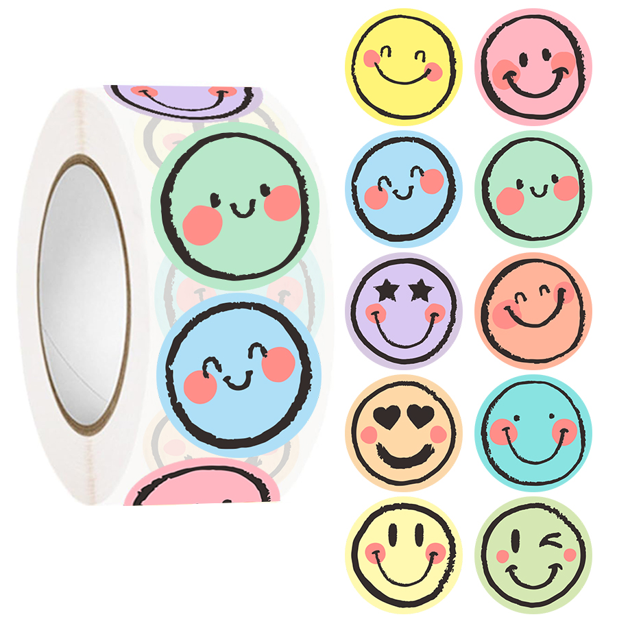 AliExpress 500 Pcs Colorful Round Face Stickers – Pastel Gradient Expressions, Self-Adhesive Matte Labels for Scrapbooking, Journals