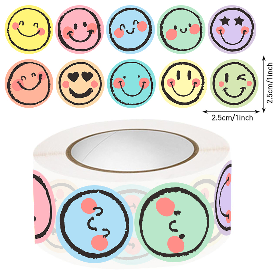 AliExpress 500 Pcs Colorful Round Face Stickers – Pastel Gradient Expressions, Self-Adhesive Matte Labels for Scrapbooking, Journals, view 2