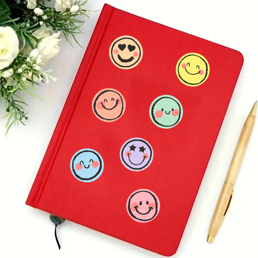 AliExpress 500 Pcs Colorful Round Face Stickers – Pastel Gradient Expressions, Self-Adhesive Matte Labels for Scrapbooking, Journals, view 4