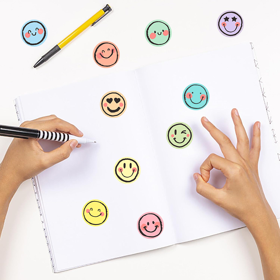 AliExpress 500 Pcs Colorful Round Face Stickers – Pastel Gradient Expressions, Self-Adhesive Matte Labels for Scrapbooking, Journals, view 6