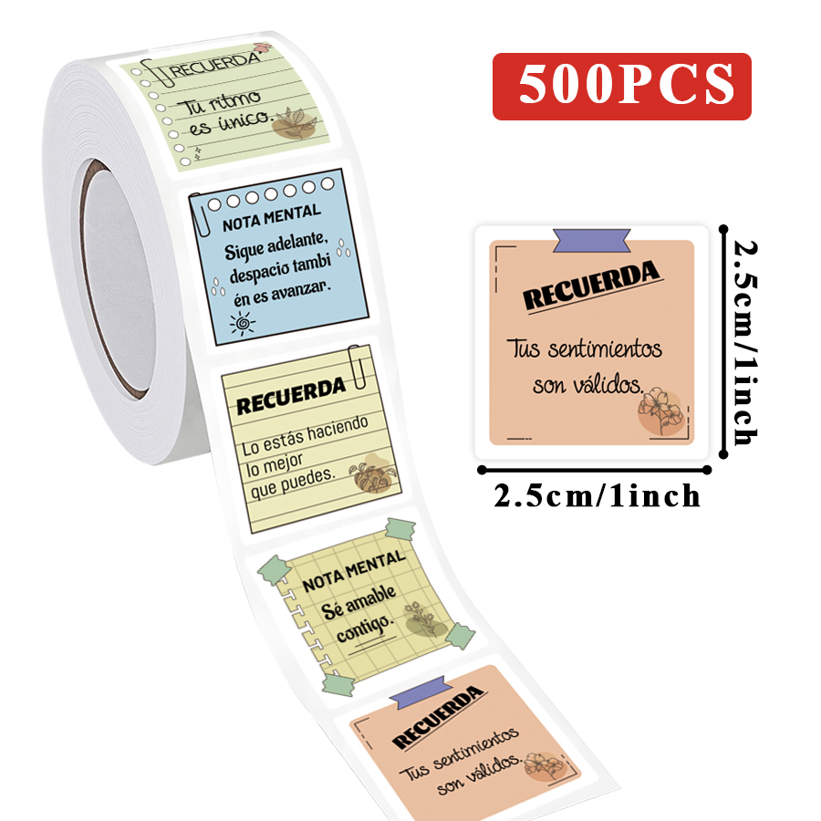 AliExpress 500 Pcs Spanish Mental Reminder Stickers Roll -Self-Adhesive Scrapbook Motivational Labels with Positive Quotes, view 2