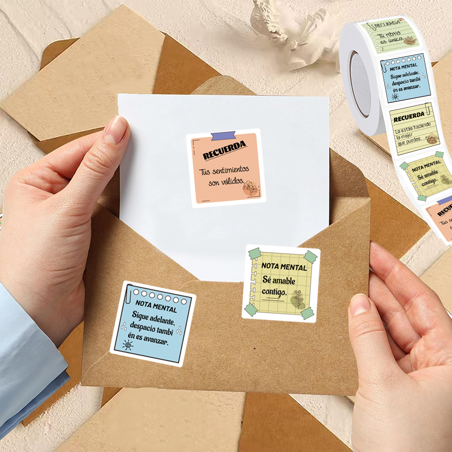 AliExpress 500 Pcs Spanish Mental Reminder Stickers Roll -Self-Adhesive Scrapbook Motivational Labels with Positive Quotes, view 4