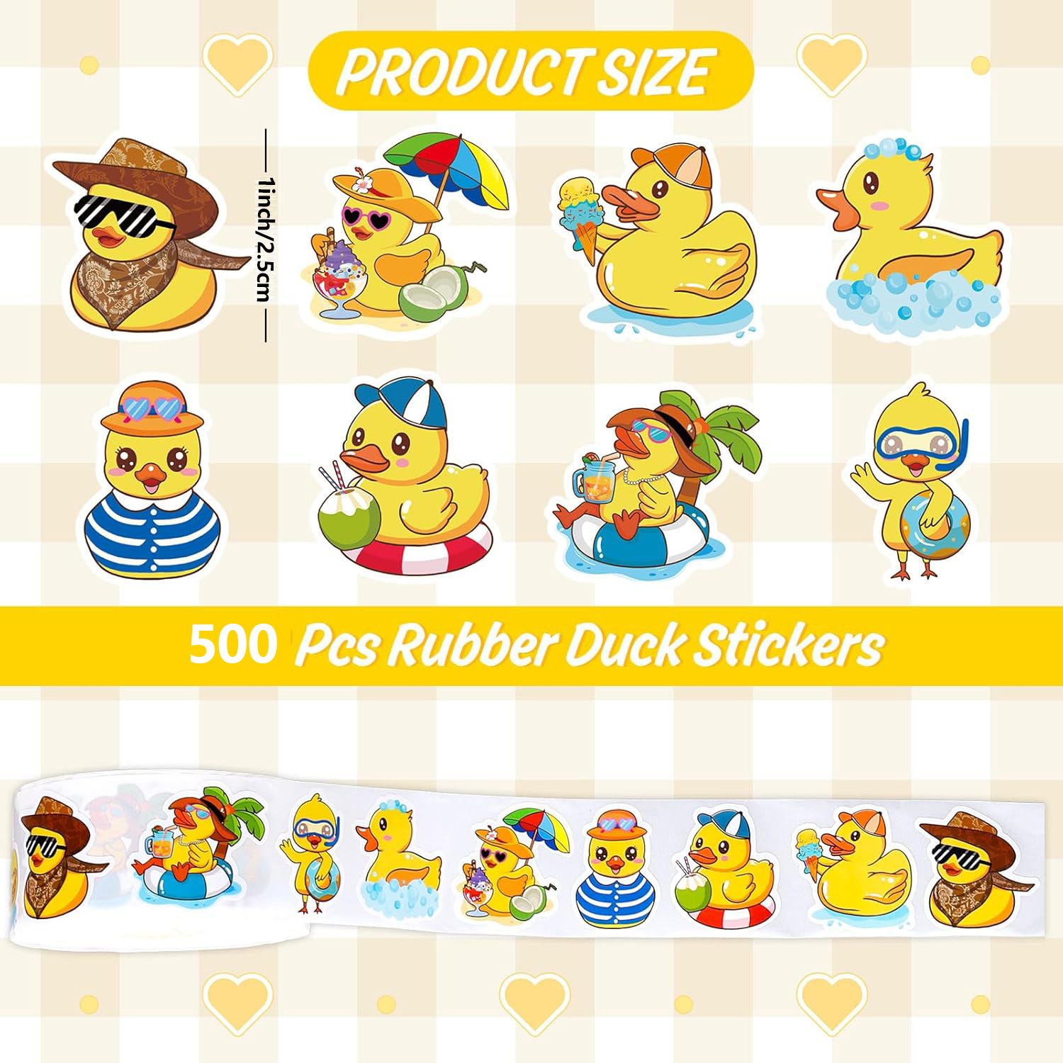 AliExpress 500Pcs Duck Stickers Cute Rubber Yellow Ducks Roll Stickers Present for Duck Birthday Meeting Pool Party Sticker,1inch, view 2