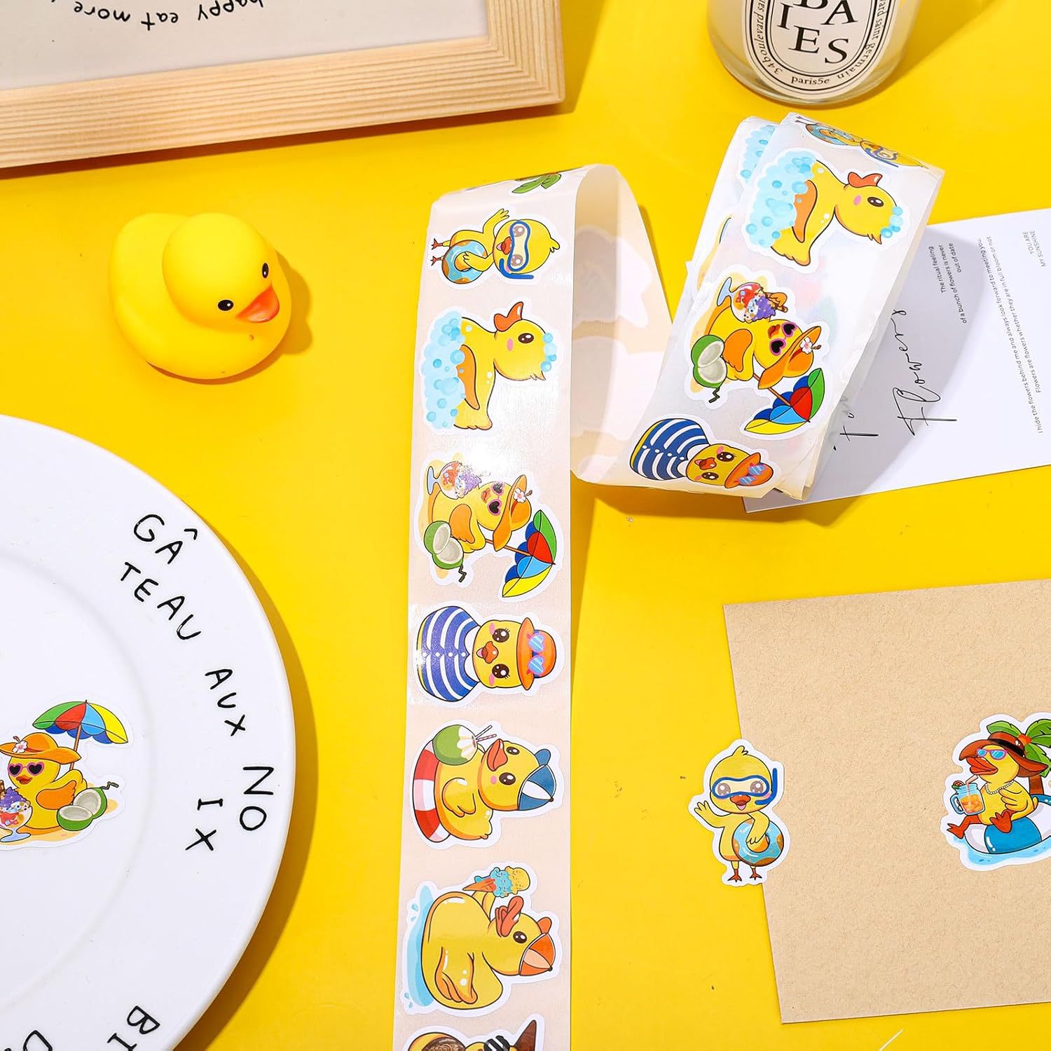 AliExpress 500Pcs Duck Stickers Cute Rubber Yellow Ducks Roll Stickers Present for Duck Birthday Meeting Pool Party Sticker,1inch, view 3