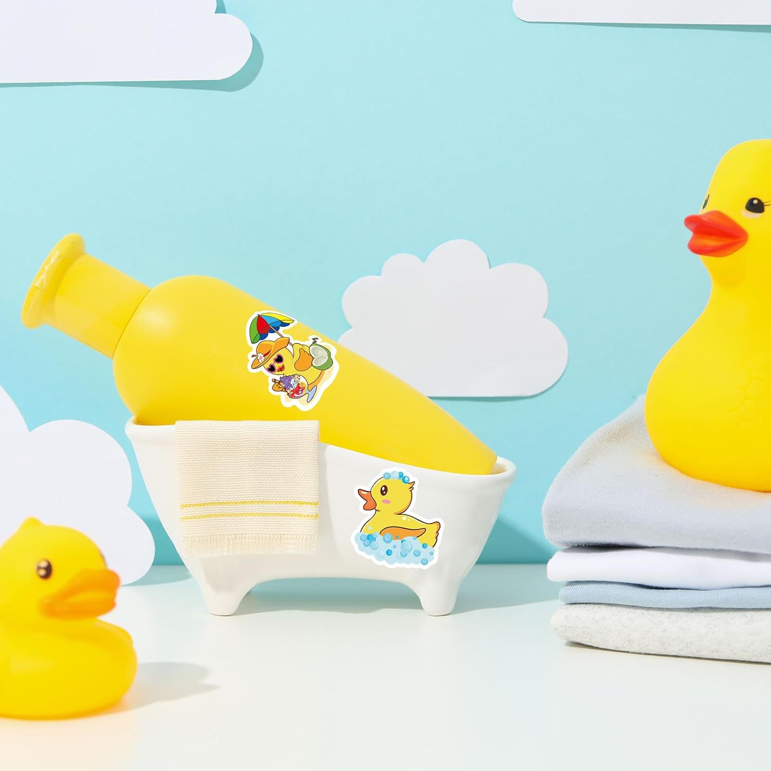 AliExpress 500Pcs Duck Stickers Cute Rubber Yellow Ducks Roll Stickers Present for Duck Birthday Meeting Pool Party Sticker,1inch, view 6