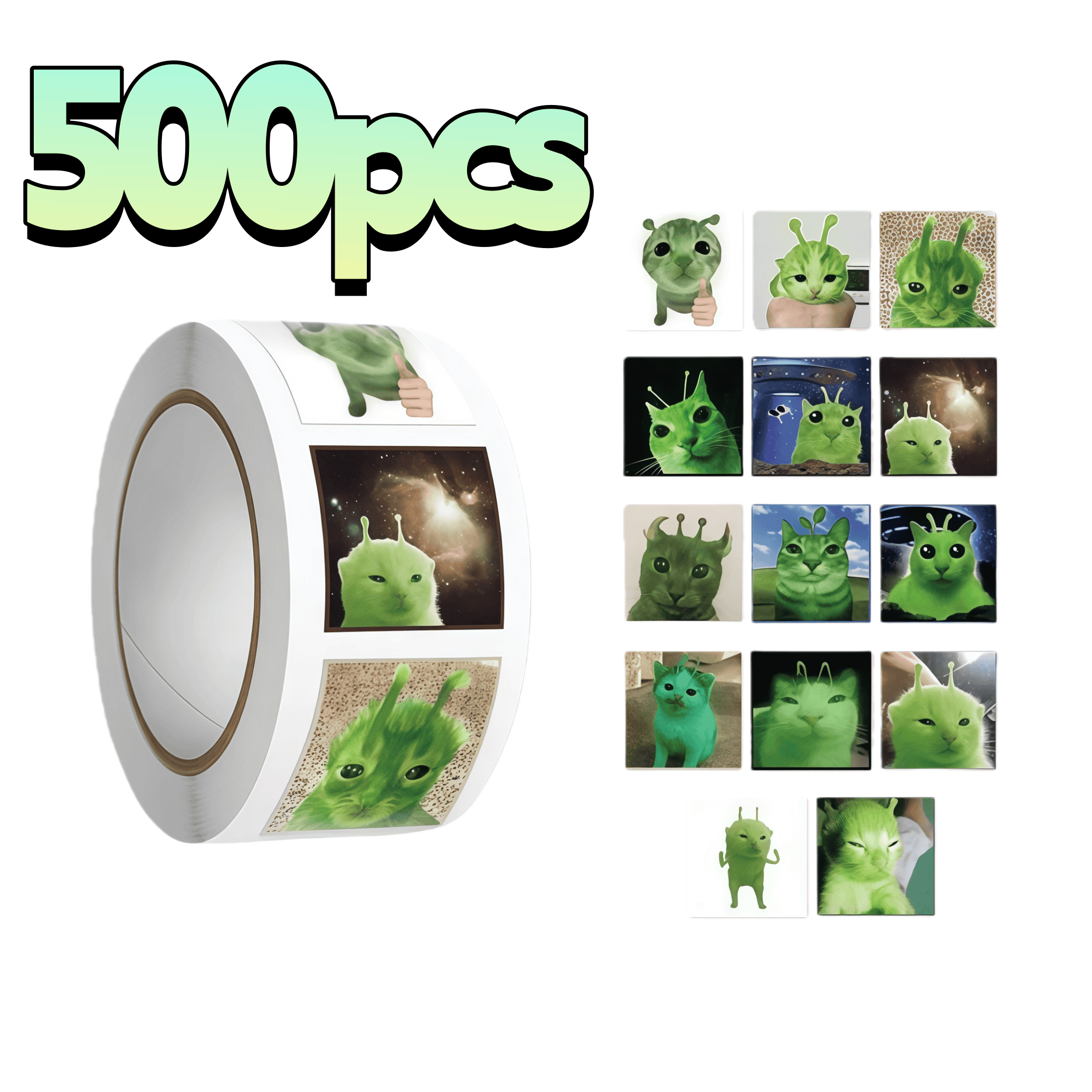 AliExpress 500Pcs Funny Alien Cat Stickers, Quirky Extraterrestrial Kitten Decals for DIY, Journal & Gift Embellishment