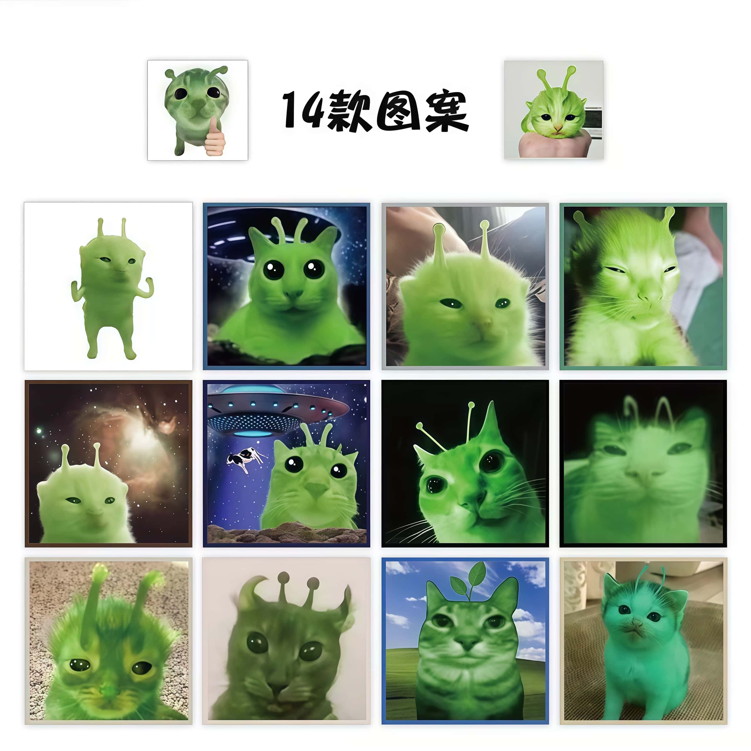 AliExpress 500Pcs Funny Alien Cat Stickers, Quirky Extraterrestrial Kitten Decals for DIY, Journal & Gift Embellishment, view 2