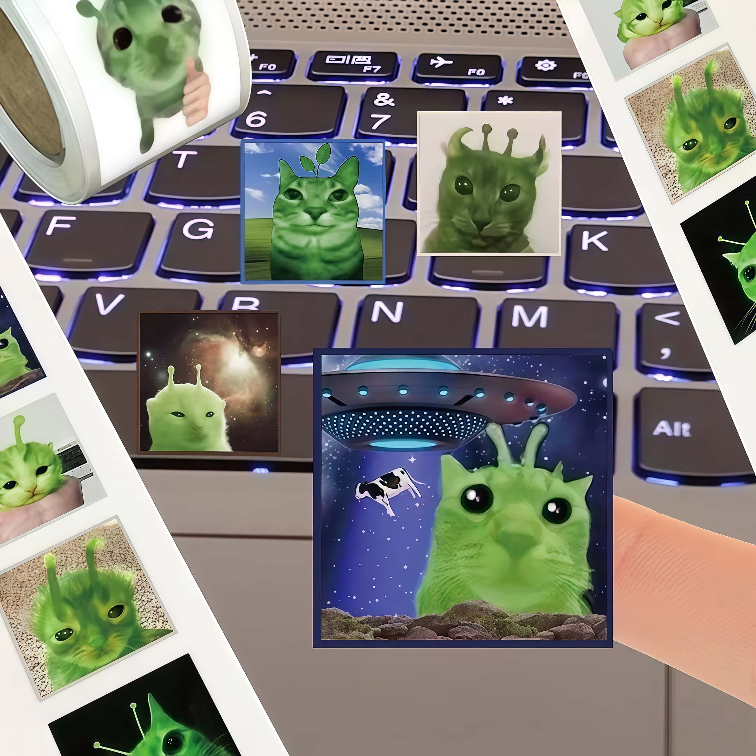 AliExpress 500Pcs Funny Alien Cat Stickers, Quirky Extraterrestrial Kitten Decals for DIY, Journal & Gift Embellishment, view 3