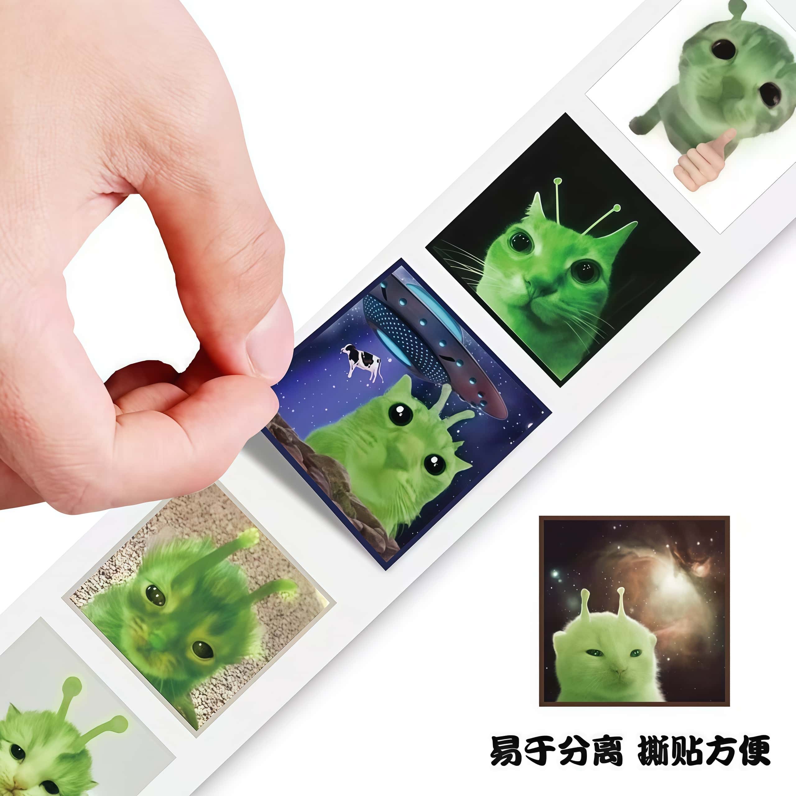 AliExpress 500Pcs Funny Alien Cat Stickers, Quirky Extraterrestrial Kitten Decals for DIY, Journal & Gift Embellishment, view 4