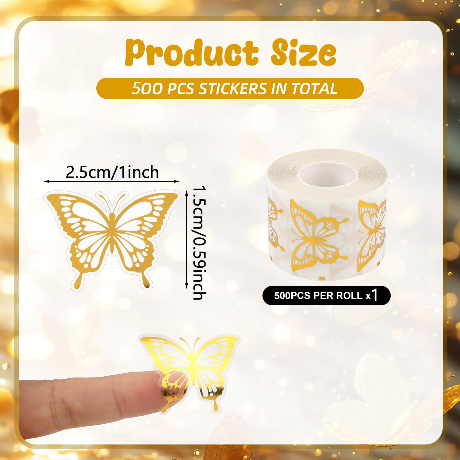 AliExpress 500Pcs Gold Butterfly Stickers,Gold Foil Envelope Seals Stickers,Spring Butterfly Labels Stickers for Wedding Invitation,1 inch, view 2