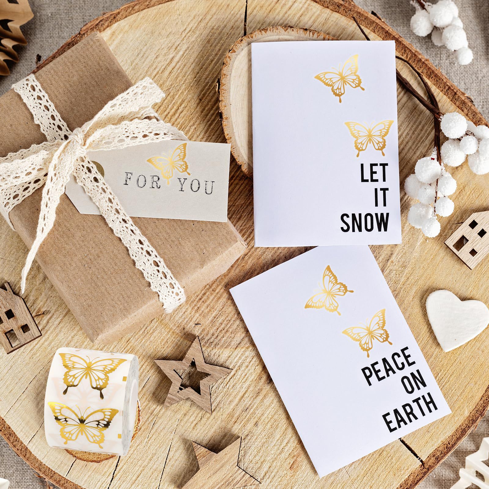 AliExpress 500Pcs Gold Butterfly Stickers,Gold Foil Envelope Seals Stickers,Spring Butterfly Labels Stickers for Wedding Invitation,1 inch, view 4