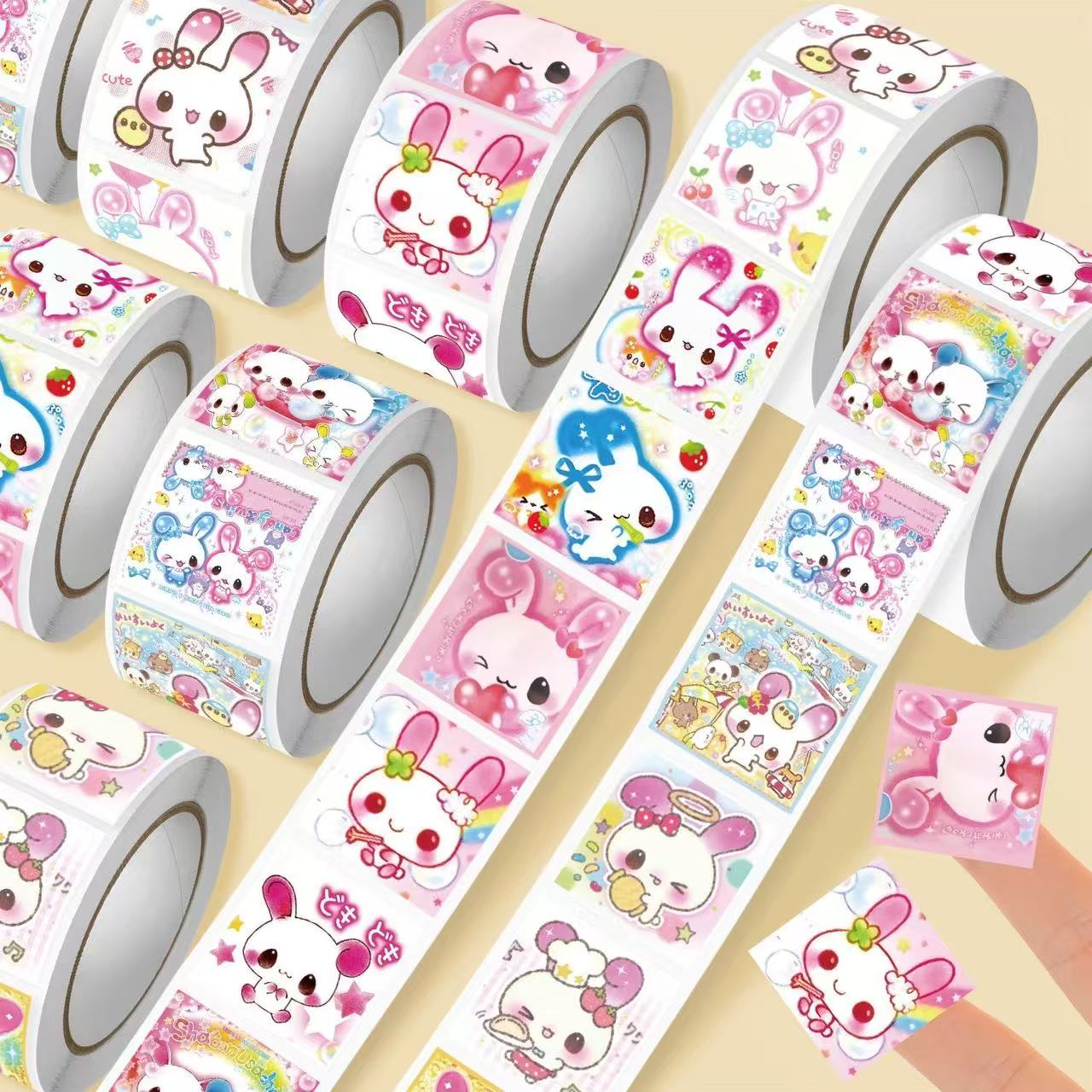 AliExpress 500pcs/Roll Cartoon Retro Cute Y2K Rabbit Sealing Stickers DIY PVC Laptop Decals Decoration Reward Gift Toy