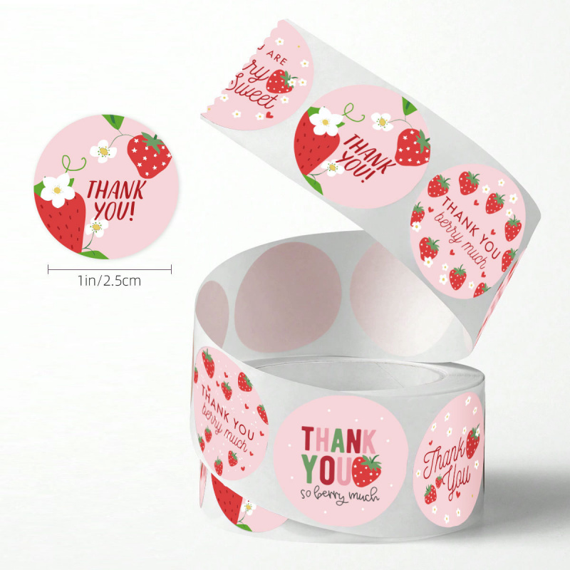 AliExpress 500pcs Strawberry Thank You Stickers，DIYAdhesive Labels Envelope Gift Sealing Stickers Birthday Party Cupcake Decoration Sticker, view 2