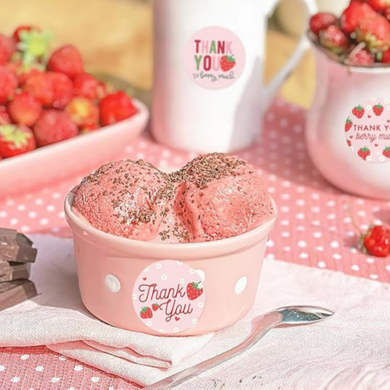 AliExpress 500pcs Strawberry Thank You Stickers，DIYAdhesive Labels Envelope Gift Sealing Stickers Birthday Party Cupcake Decoration Sticker, view 4