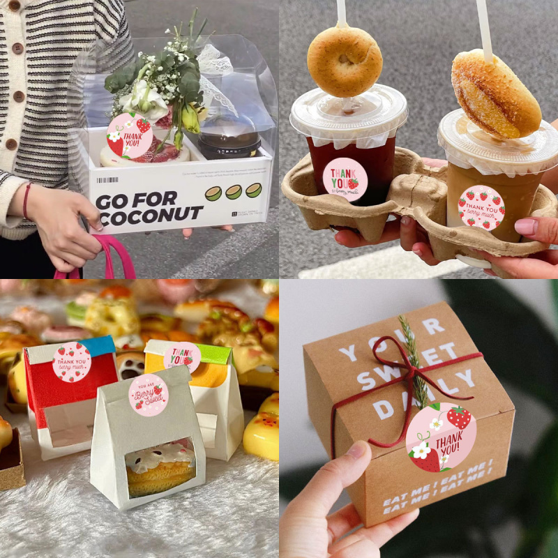 AliExpress 500pcs Strawberry Thank You Stickers，DIYAdhesive Labels Envelope Gift Sealing Stickers Birthday Party Cupcake Decoration Sticker, view 5