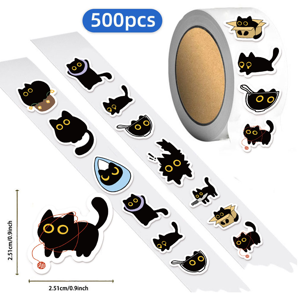 AliExpress 500PCS Ten Different Patterns Black Cat Roll Stickers Small Pattern Decoration DIY Luggage Skateboard Water Cup Stickers