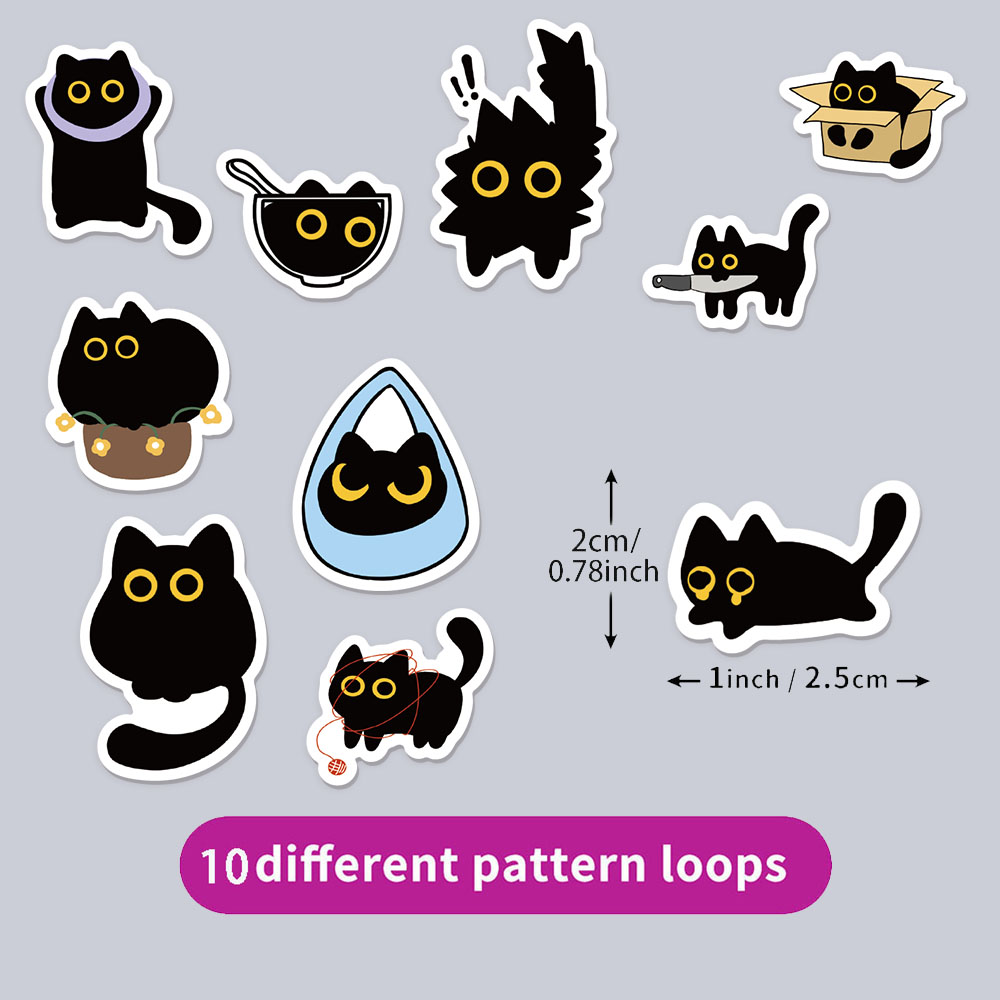 AliExpress 500PCS Ten Different Patterns Black Cat Roll Stickers Small Pattern Decoration DIY Luggage Skateboard Water Cup Stickers, view 2