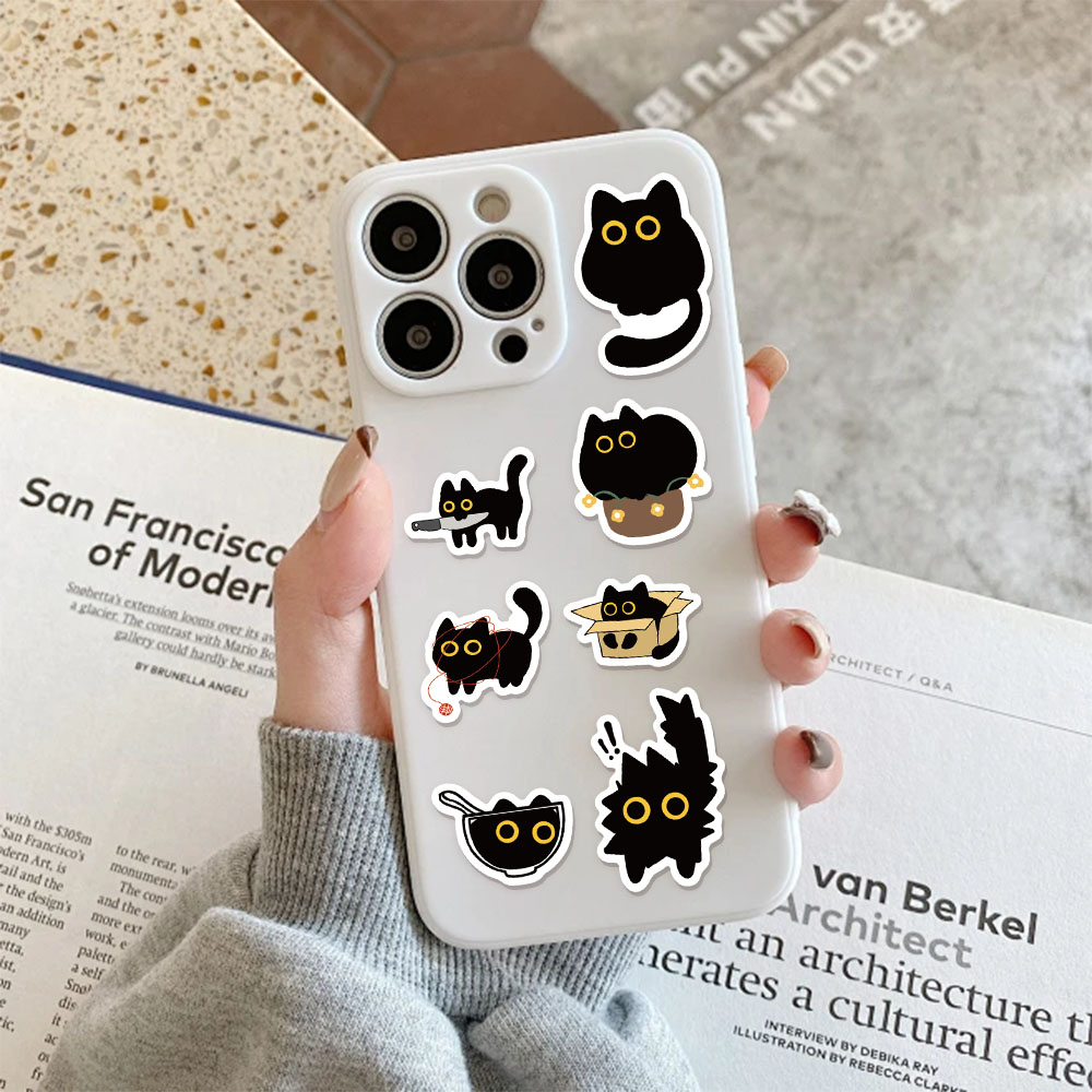 AliExpress 500PCS Ten Different Patterns Black Cat Roll Stickers Small Pattern Decoration DIY Luggage Skateboard Water Cup Stickers, view 4