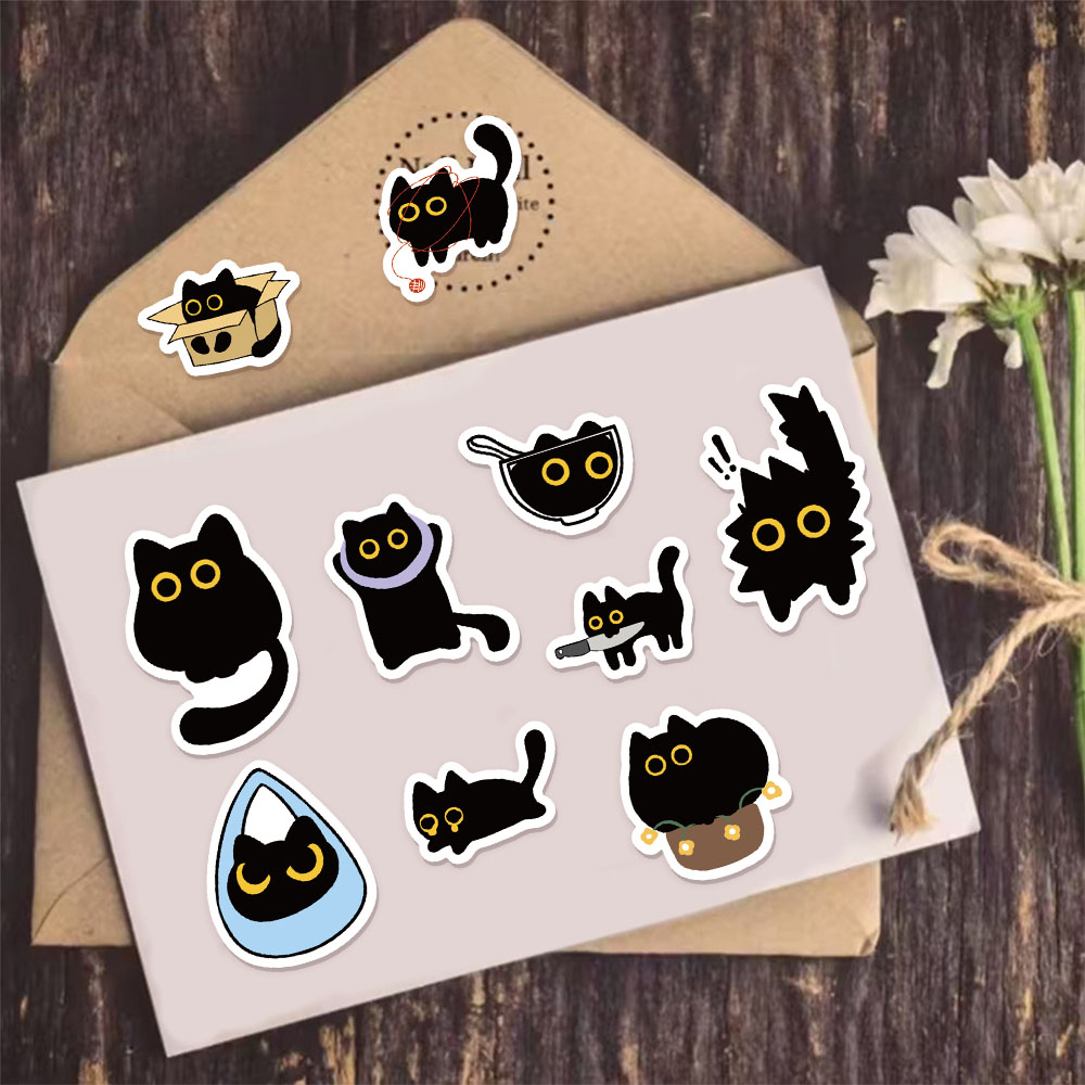AliExpress 500PCS Ten Different Patterns Black Cat Roll Stickers Small Pattern Decoration DIY Luggage Skateboard Water Cup Stickers, view 5