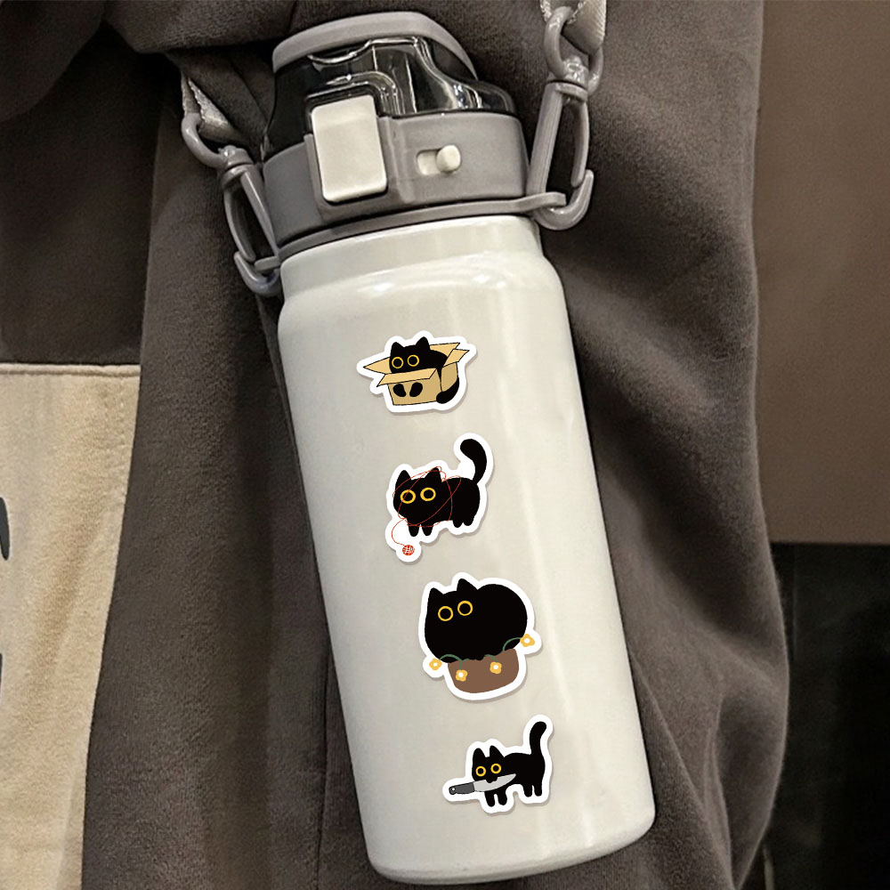 AliExpress 500PCS Ten Different Patterns Black Cat Roll Stickers Small Pattern Decoration DIY Luggage Skateboard Water Cup Stickers, view 6