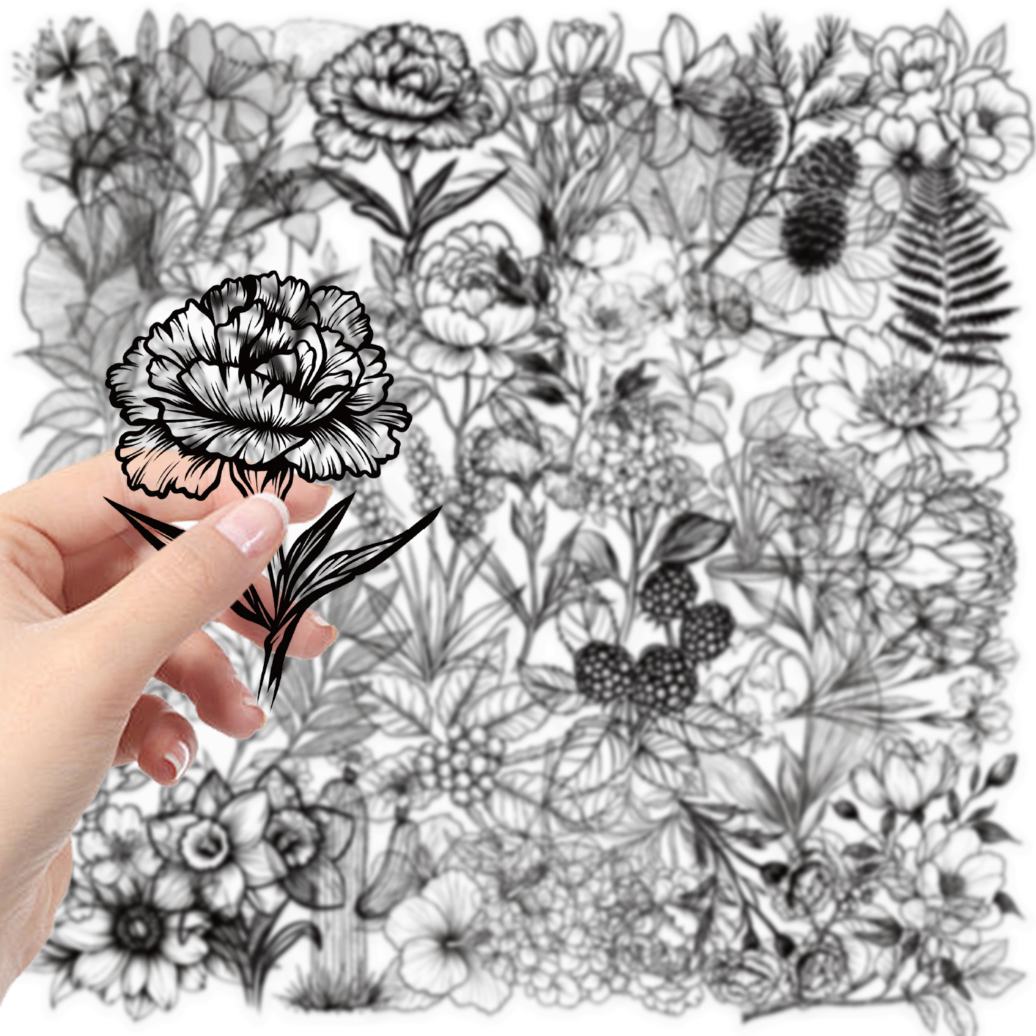 AliExpress 50pcs Black and White Plants Pattern Stickers Perfect for DIY Phone Cases Water Cups PET Sticker Decoration