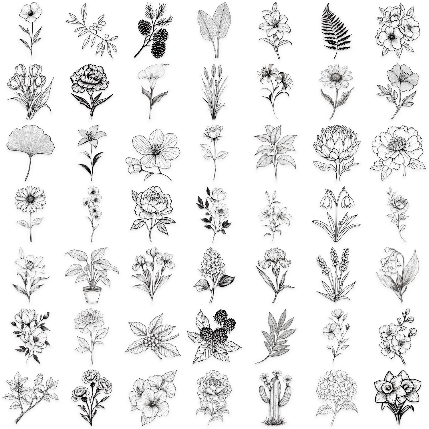AliExpress 50pcs Black and White Plants Pattern Stickers Perfect for DIY Phone Cases Water Cups PET Sticker Decoration, view 2