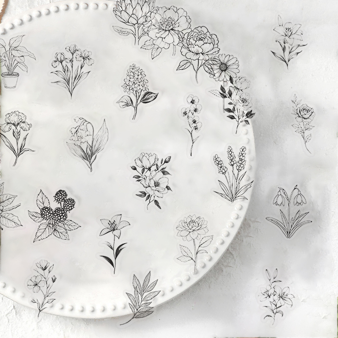 AliExpress 50pcs Black and White Plants Pattern Stickers Perfect for DIY Phone Cases Water Cups PET Sticker Decoration, view 5
