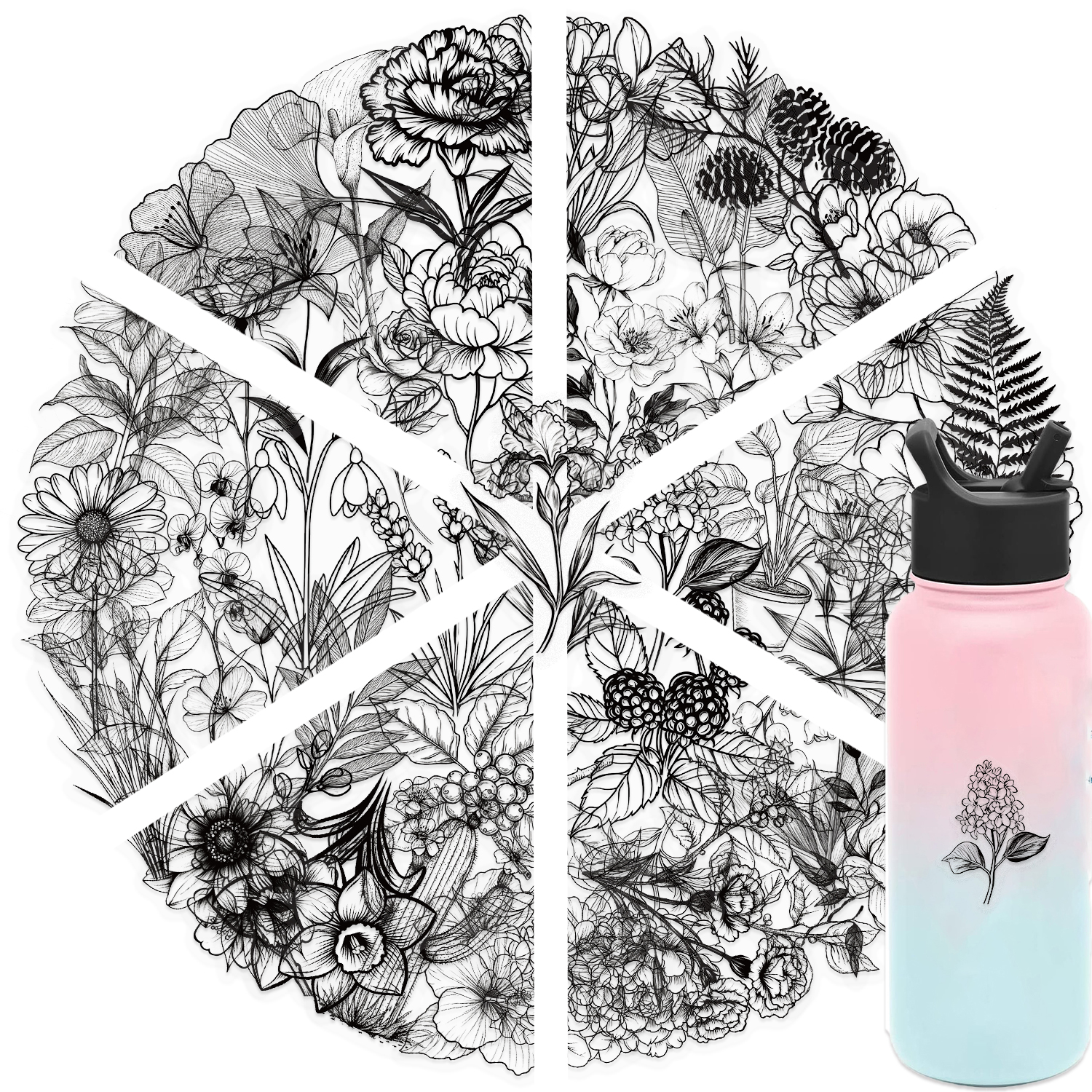AliExpress 50pcs Black and White Plants Pattern Stickers Perfect for DIY Phone Cases Water Cups PET Sticker Decoration, view 6