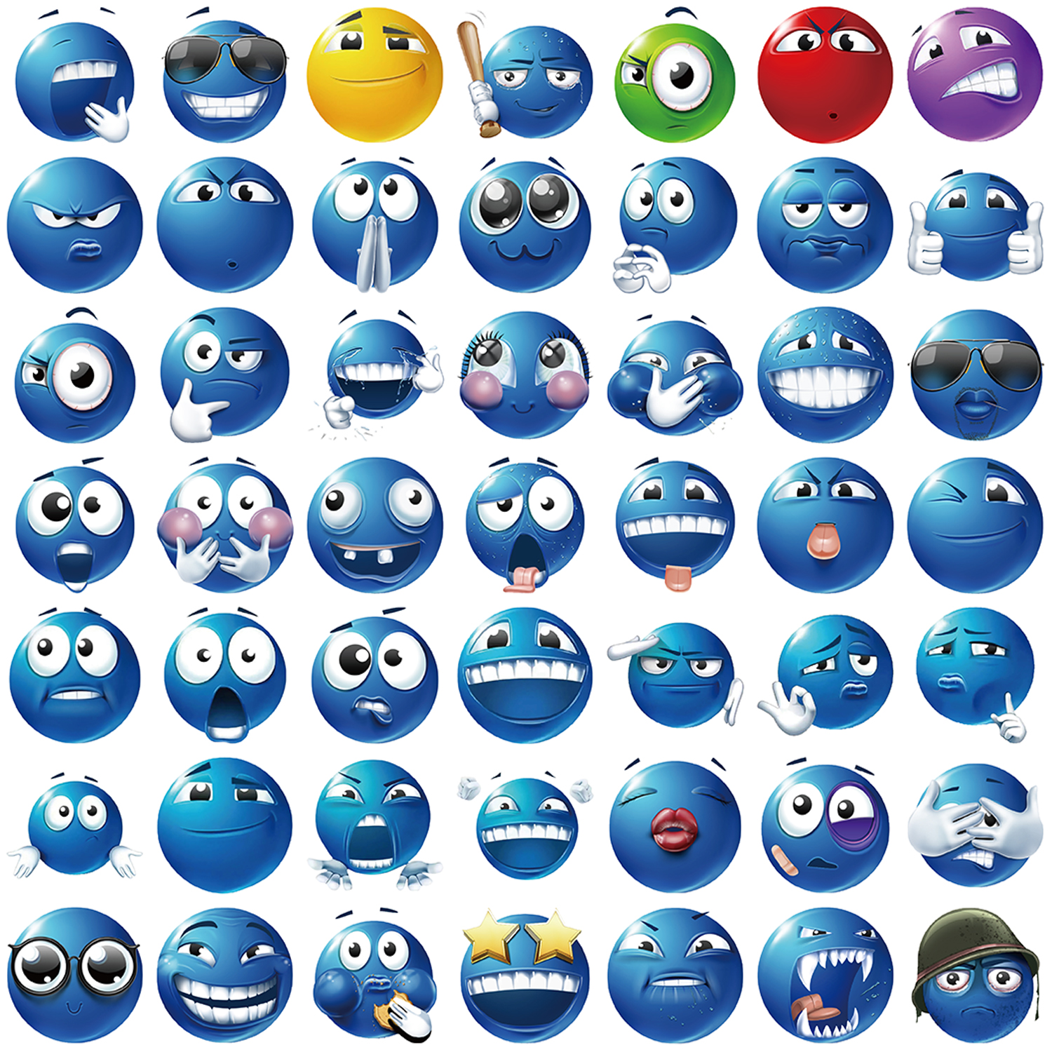 AliExpress 50pcs Blue Bean Expression Stickers Funny Smile Face Expression Stickers for Phone Skateboard Waterproof DIY Sticker, view 3