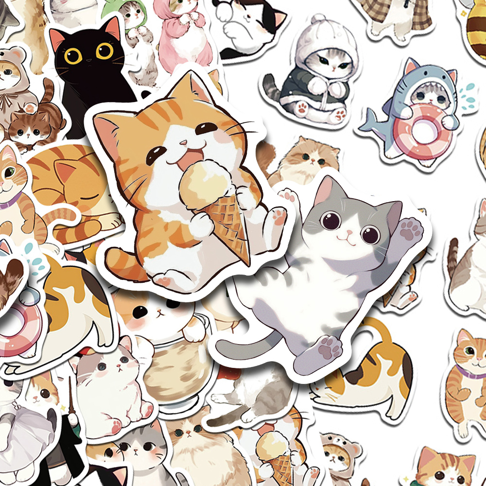 AliExpress 50pcs Cartoon Cute Cats Stickers Decals For Laptop Notebook Skateboard Guitar Helmet DIY Aesthetic Stickers Creative Gifts