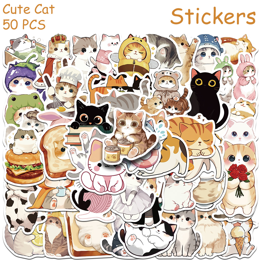 AliExpress 50pcs Cartoon Cute Cats Stickers Decals For Laptop Notebook Skateboard Guitar Helmet DIY Aesthetic Stickers Creative Gifts, view 2