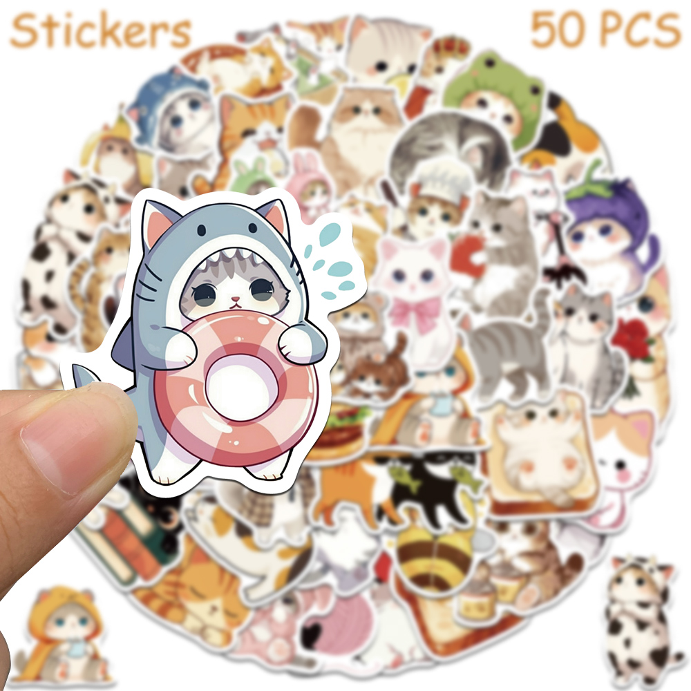 AliExpress 50pcs Cartoon Cute Cats Stickers Decals For Laptop Notebook Skateboard Guitar Helmet DIY Aesthetic Stickers Creative Gifts, view 3