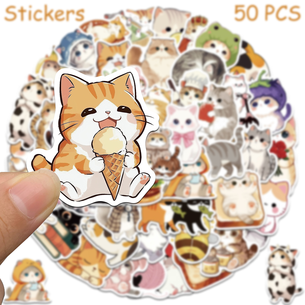 AliExpress 50pcs Cartoon Cute Cats Stickers Decals For Laptop Notebook Skateboard Guitar Helmet DIY Aesthetic Stickers Creative Gifts, view 4