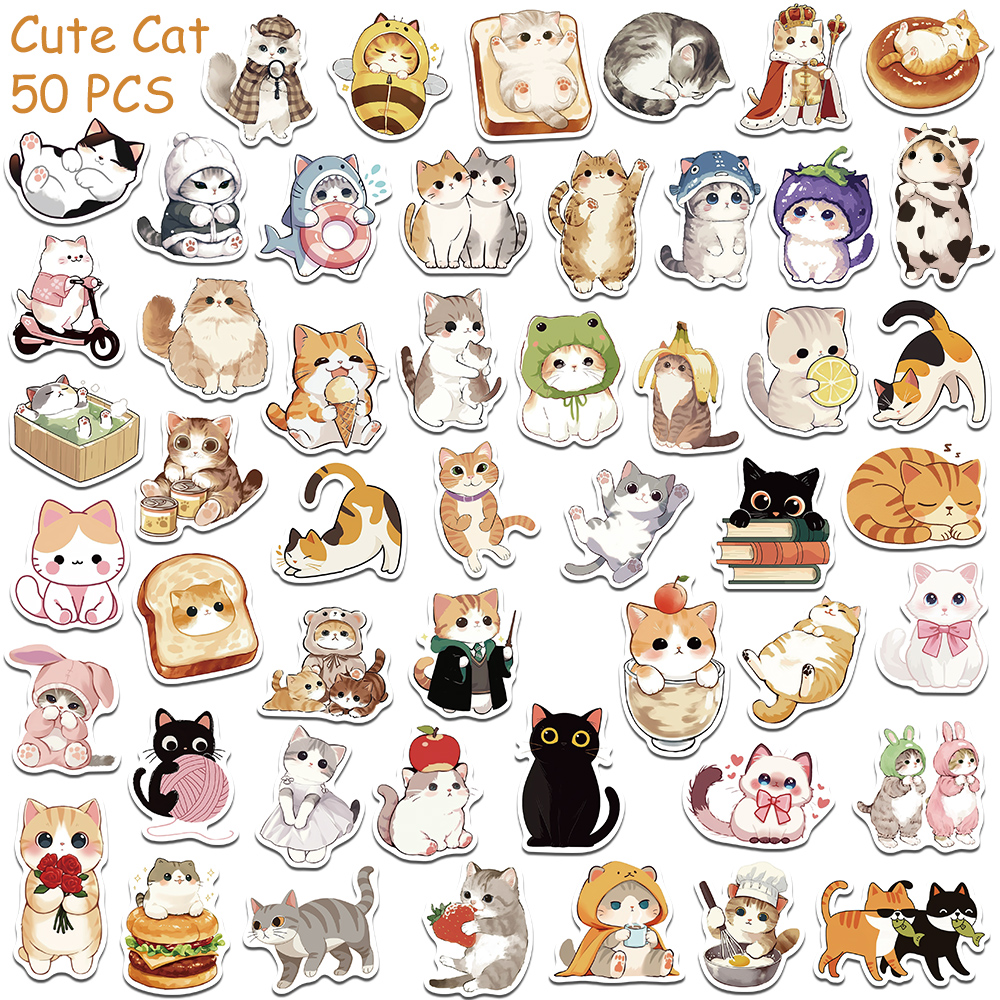 AliExpress 50pcs Cartoon Cute Cats Stickers Decals For Laptop Notebook Skateboard Guitar Helmet DIY Aesthetic Stickers Creative Gifts, view 5