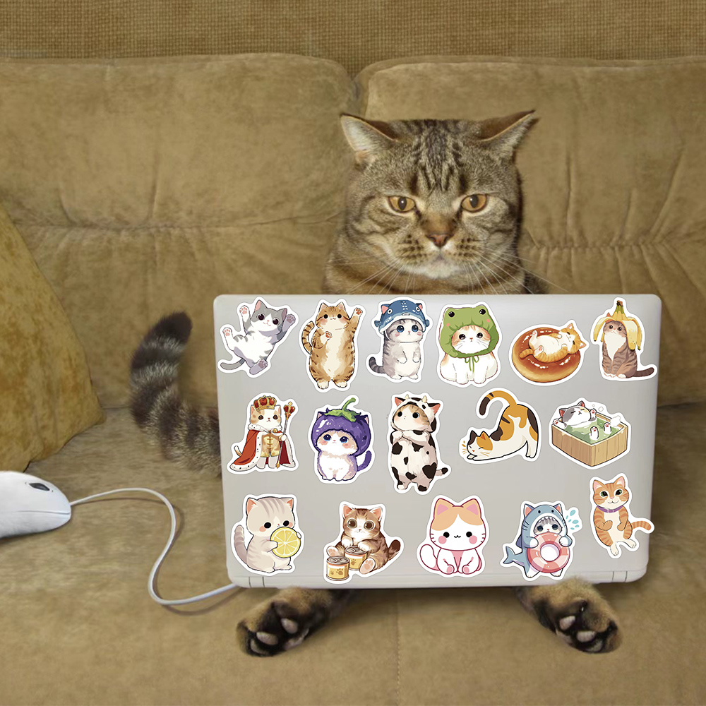 AliExpress 50pcs Cartoon Cute Cats Stickers Decals For Laptop Notebook Skateboard Guitar Helmet DIY Aesthetic Stickers Creative Gifts, view 6