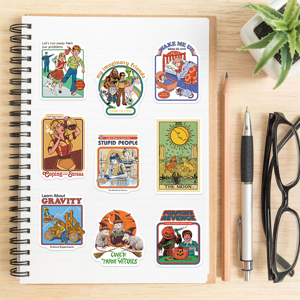 AliExpress 50PCS Cartoon Funny Food Retro Art Poster Stickers Creative Horror Abstract Decoration Water Cup Phone Case Scrapbook Gift, view 4