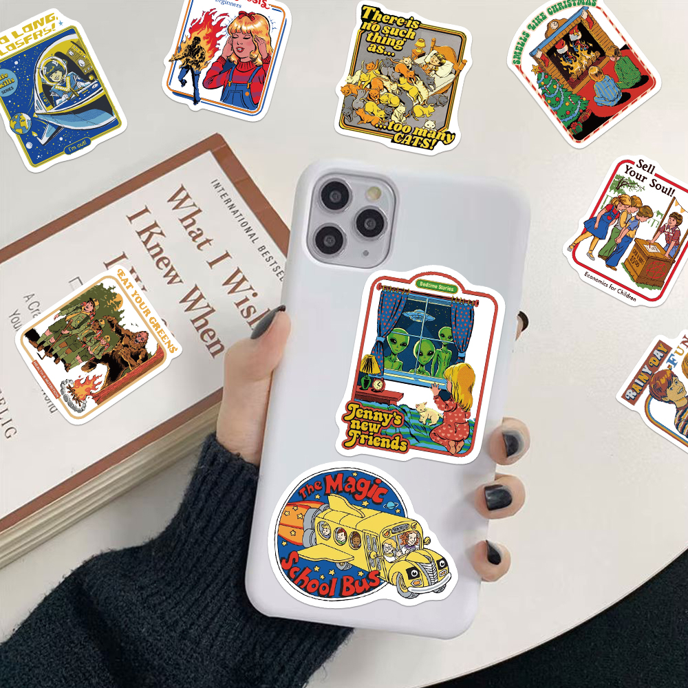 AliExpress 50PCS Cartoon Funny Food Retro Art Poster Stickers Creative Horror Abstract Decoration Water Cup Phone Case Scrapbook Gift, view 5